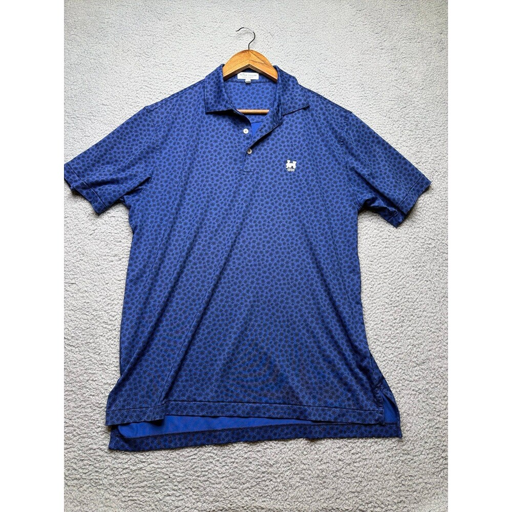 Peter Millar blue/black summer comfort polo with Chattanooga choo choo medium